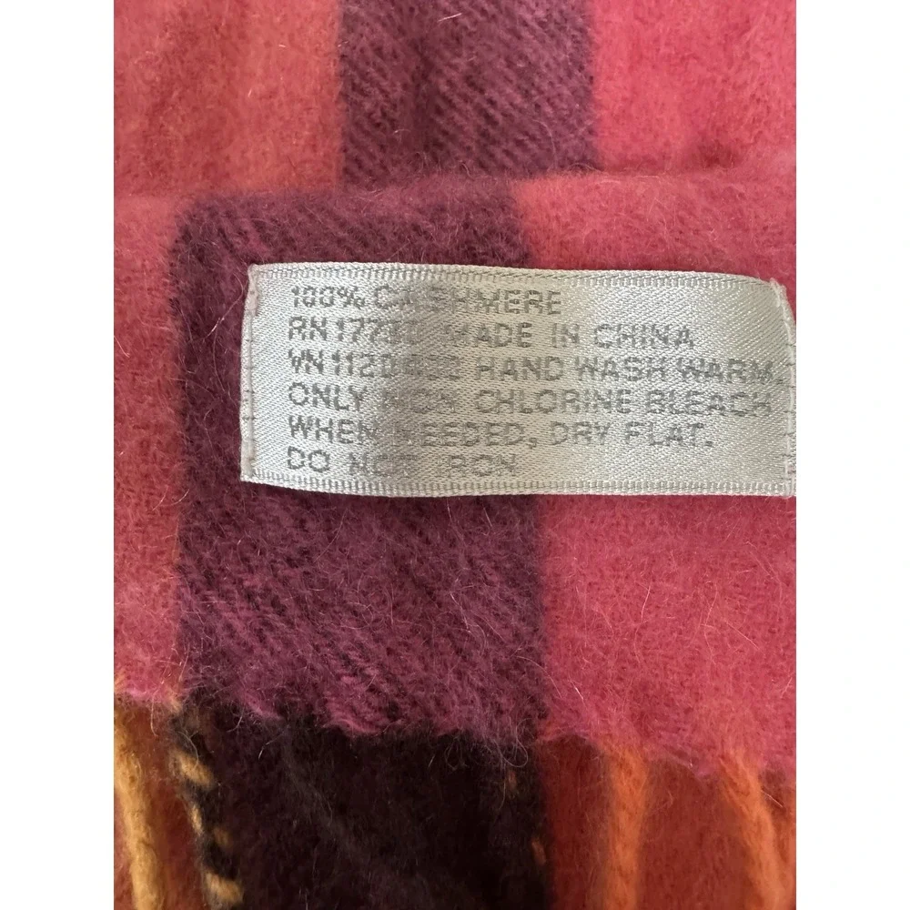 Cashmere Woven Striped Fringe Scarf Pink Purple Orange Black 55 x 20 Women
